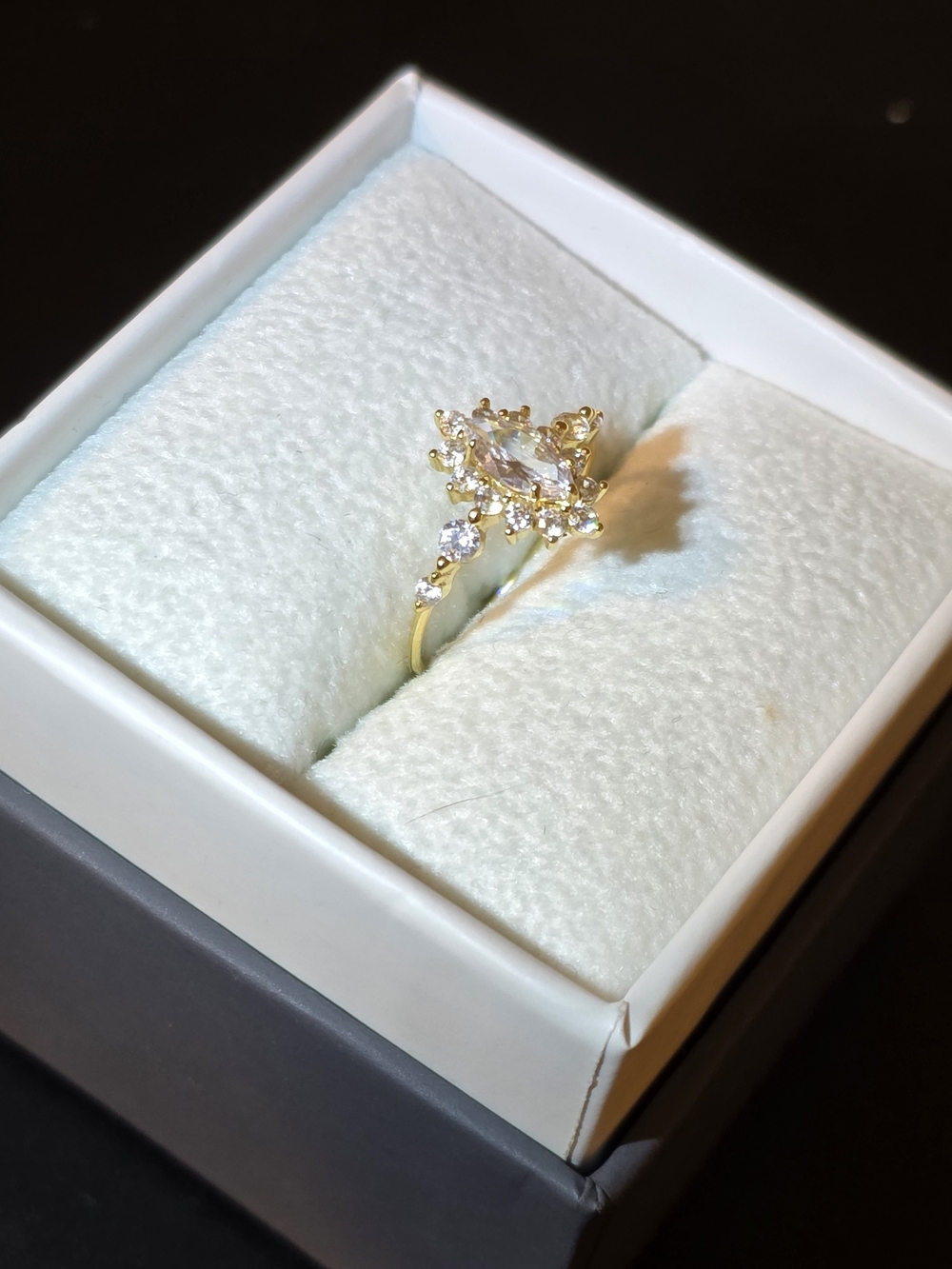 Gold Marquise Halo Moissanite Ring Size 6 & 7 - Picture 9 of 10